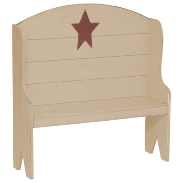 Farmhouse Pine Deacon's Bench With Country Star, Country Tan