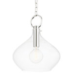 Hudson Valley - Hudson Valley Lina 1-LT Large Pendant BKO253-PN, Polished Nickel - Lina is bound to be a staple in the designer repertoire. An organically inspired glass shade veers from the standard globe style, lending plenty of character to this versatile style. The exaggerated hanging ring sets the piece apart, the modified teardrop hanging delicately from its oversized clasp. Available in aged brass, old bronze, and polished nickel.