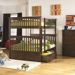 Columbia Full over Full Bunk Bed with Drawers | Antique Walnut - Bunk Beds