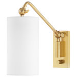 Hudson Valley Lighting - Wayne 1-Light Wall Sconce, Aged Brass - Wayne illuminates any space with the soft glow from its cylindrical Belgian linen shade. The curved arm swivels up and down in two places: at the rectangular backplate and also at the shade. This versatile sconce swings left and right as well and has an on/off switch at the bottom of the backplate.