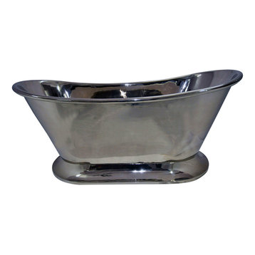 Nickel Finish Copper Bathtub With Curved Pedestal