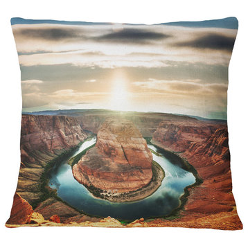 Horseshoe Bend At Sunset Landscape Printed Throw Pillow, 18"x18"