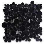 Stone Center Online - Nero Marquina Marble Bubble Round Mosaic Tile Polished, 1 sheet - Premium Grade Bubble Pattern Nero Marquina Marble Mosaic Tile. Nero Marquina black marble Polished 12 x 12 Random Round Bubble Pattern Wall and Floor Tiles are perfect for any residential / commercial projects. The Nero Marquina Black Marble Bubble Round Mosaic Tile can be used for bathroom flooring, shower surround, kitchen backsplash, corridor, spa, etc. Our timeless Nero Marquina Black Marble Bubble Round Waterjet Mosaic Tile with a large selection of coordinating products is available and includes white marble hexagon, herringbone, basketweave mosaics, 12x12, 18x18, 24x24, subway tile, moldings, borders, and more.