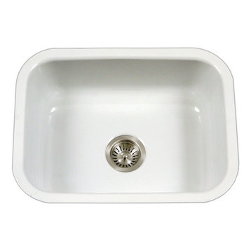 Houzer PCS-2500 WH Porcela Porcelain Enamel Steel Single Bowl Sink, White