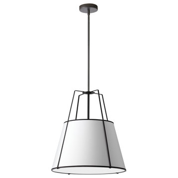 18" Contemporary Modern Pendant Light, Black With White Tapered Drum Shade