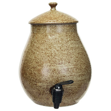 Round Stoneware Beverage Dispenser With Lid, Brown