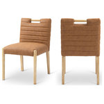 Meridian Furniture - Aimee Upholstered Dining Side Chair, Cognac, Vegan Leather, Natural, Set of 2 - A perfect fusion of modern elegance and eco-friendly luxury is the Aimee cognac vegan leather dining side chair. Upholstered in sleek vegan leather, this chair offers a chic, contemporary look while maintaining a commitment to sustainable living. The padded, quilted design featuring solid natural oak wood legs creates a stunning contrast between its soft upholstery and minimalist frame.