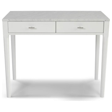Meno 36" Rectangular Italian Carrara White Marble Console Table, White