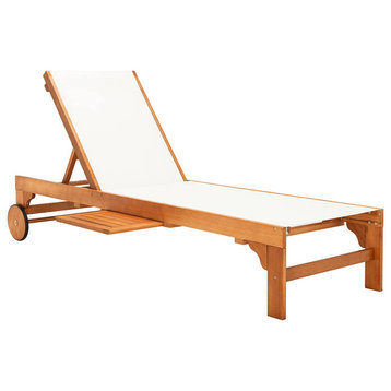 Outdoor Chaise Lounge, Comfortable Seat and Eucalyptus Wood Frame, Natural/Beige