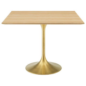 Modway Lippa 36" Square Wood Dining Table in Gold/Natural -EEI-5223-GLD-NAT