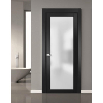 Modern Solid French Door Frosted Glass 32 x 80 | Planum 2102 Black Matte