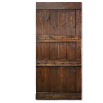 TMS Pine Wood Interior Sliding Barn Door, Brown, 24"x84", With Clavos