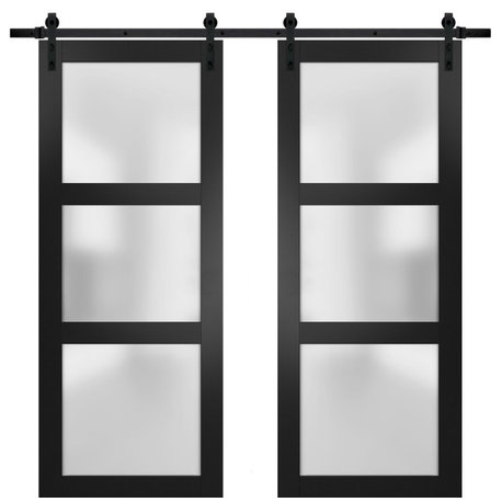 Double Barn Door 60 x 80 Frosted Glass, Lucia 2552 Matte Black, 13FT