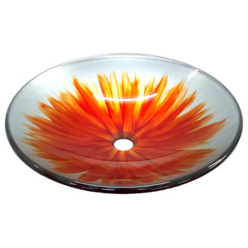 Modern Orange Blossom Round Tempered Glass Vessel Sink for Bathroom 18"