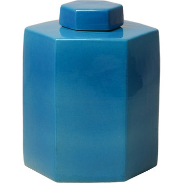 Hexagon Tea Canister, French Turquoise