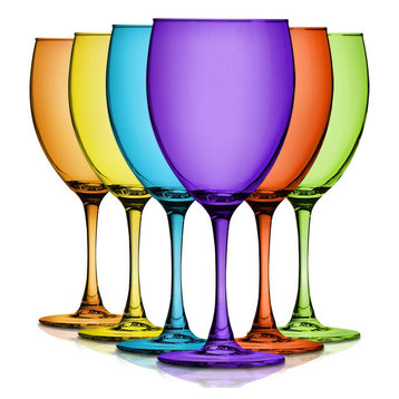 Nuance 10 oz Accent Stem Wine Glasses - Set of 6, Party Color Full
