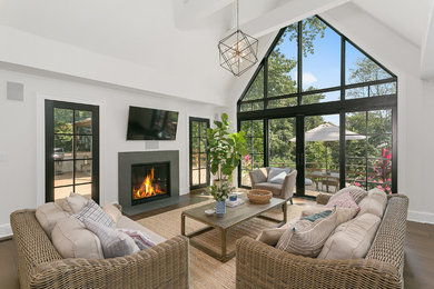 Example of a transitional living room design in New York