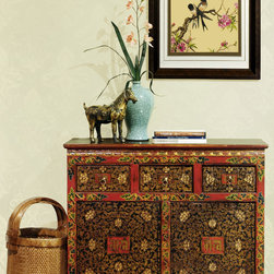Elaborate Hand Painted Tibetan Cabinet - Storage Cabinets