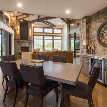 Dining Room with Rustic Maple Stained Cabinets