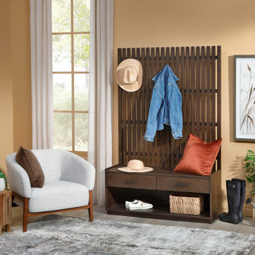 Farmhouse-Style Hall Tree with Bench, Storage & Mirror – Perfect for Entryways