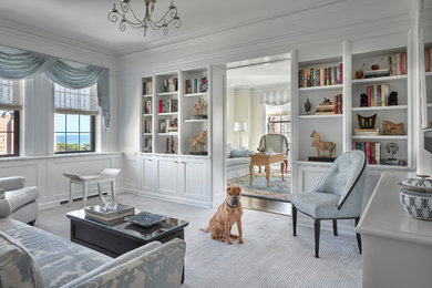 Example of a transitional family room design in Chicago