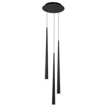 Cascade LED 3-Light Etched Glass Round Chandelier 3500K, Black