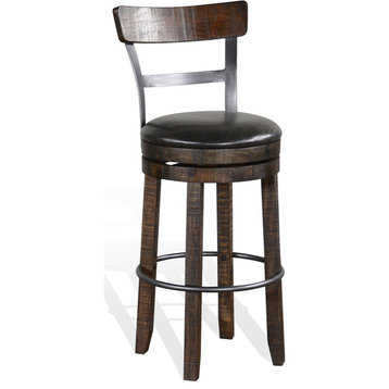 Sunny Designs Homestead 30" Wood Swivel Barstool with Back in Tobacco Leaf