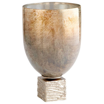 Cyan Lighting Tassilo - 14.5" Small Vase, Nickel Finish with Ocean Glass