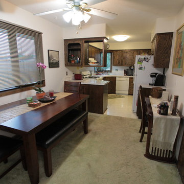 Retro Modern Remodel, bottle cap backsplash, particle board floors and more!