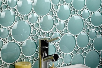 Example of a blue tile and mosaic tile bathroom design in Phoenix