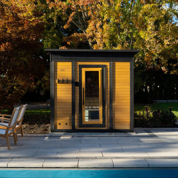 Backyard Poolside Sauna and Interlocking Patio