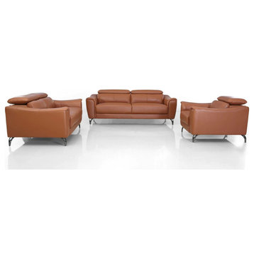 Kimmi Modern Cognac Leather Brown Sofa Set