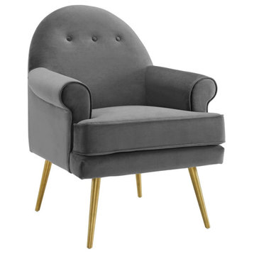 Chiara Gray Tufted Button Accent Performance Velvet Armchair