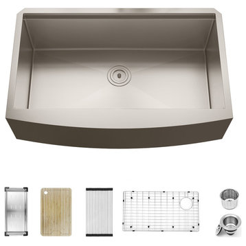 Sinber Single Bowl Kitchen Sink with 304 Stainless Steel Satin Finish, 33"x21" Workstation, Apron/Farmhouse