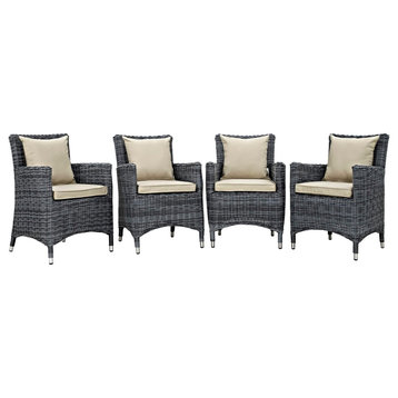 Modern Contemporary Outdoor Patio 4-Piece Dining Chairs Set, Beige, Rattan