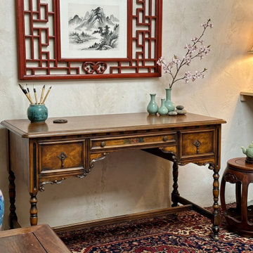 Vintage Western Revival Drawers Turned Decorative Legs Desk ws4082