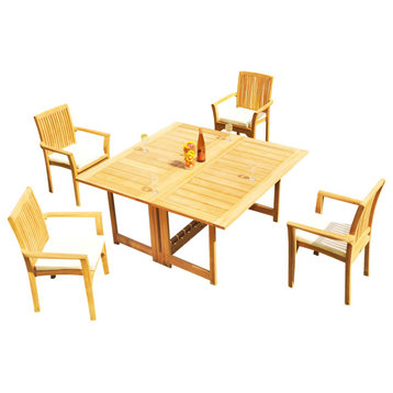 5-Piece Outdoor Teak Set: 60" Square Butterfly Table, 4 Lua Stacking Arm Chairs