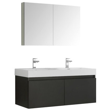Mezzo 48" Black Wall Hung Double Sink Modern Bathroom Vanity w/ Medicine Cabinet