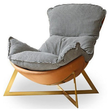 Technical Cloth Lounge Eggshell Chair, Snail Sofa Chair Black and White Technical Fabric-Bronze Yellow 34.3x43.3x37