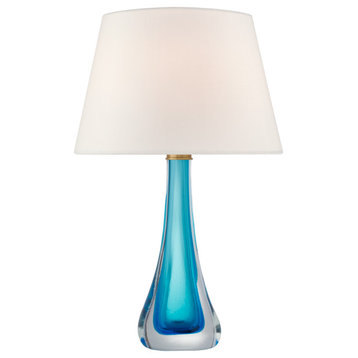 Christa Large Table Lamp in Cerulean Blue Glass with Linen Shade