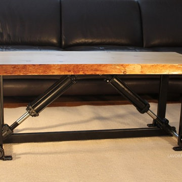 Hydraulic Coffee Table with Live Edge Pine Top