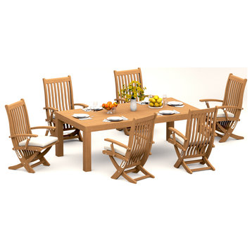 7-Piece Outdoor Teak Dining Set: 86" Rectangle Table,6 Warwick Folding Arm Chair