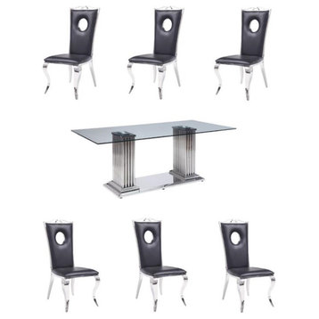 Home Square 7-Piece Set with Steel Dining Table & 6 Side Chairs