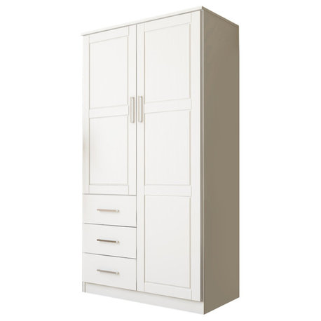 100% Solid Wood Metro 2-Door Wardrobe/Armoire, White-Raised Panel