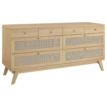 Modway Soma 8-Drawer Rattan MDF and Particleboard Dresser in Oak