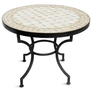 Outdoor Beige & White Round Mosaic Side Table