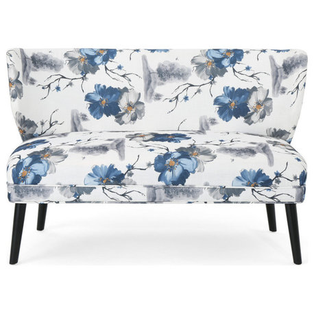 GDF Studio Dumont Modern Farmhouse Fabric Settee, Print/Matte Black