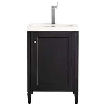 Britannia 24" Single Vanity Cabinet, Black Onyx W/ White Glossy  Countertop