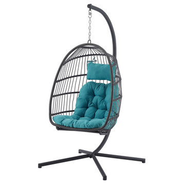 Swing Egg Chair With Stand, Gray / Teal