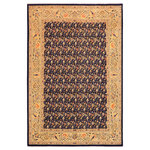 Bareens Designer Rugs - Shabby Chic Ziegler Betsy Blue Gold Hand-Knotted Wool Rug - 9'10'' x 13'6'' - Enhance the ambiance of your home with this magnificent Persian-influenced Turkish hand-knotted rug made by skilled artisans capable of creating the most exceptional vegetable dyes and hand-spun wool. This exquisite handmade rug is a one-of-a-kind Peshawar Kafkaz, otherwise identified as Chobi, Chobi Peshawar, Oushak, or Ziegler rug. These handmade rugs are crafted in Pakistan utilizing superior-quality wool imported from Australia, New Zealand, and Korea in two types of weaves: the Persian weave and the Mori weave. This rug is meticulously crafted by hand using the finest natural vegetable dyes extracted from local plants. The artisans use a blend of hand-spun local and fine merino wool, resulting in a rug with a compelling texture, higher lanolin content, and longer staple. The artisans occasionally incorporate natural or artificial silk into the pile to enhance specific motifs. The finished product is an awe-inspiring execution of flawless design and an understated palette that exudes elegance.